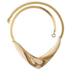 Trifari Gold Tone Off White Enamel Festoon Collar Fox Chain Choker Necklace E497